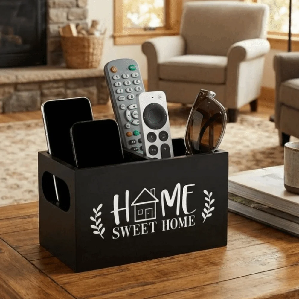 Makeup Organizer Wooden Remote Control Storage Box Decorative Simple Remote Control Holder with 2 Slots Tea Bag Storage Box Home