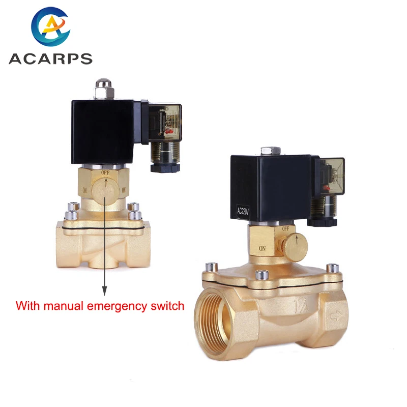 Free Shipping With Manual Emergency Switch Solenoid Valve Brass  AC220V DC24V For Water Oil Air + Energy Saving Solenoid Valve