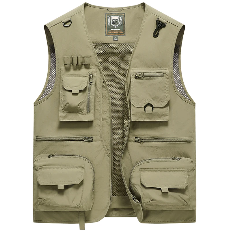 Men's Mesh Casual Fishing Work Vest Jackets Summer Fashion Large Size 5XL Men Multi Pockets Waistcoat Vest Sleeveless Coat