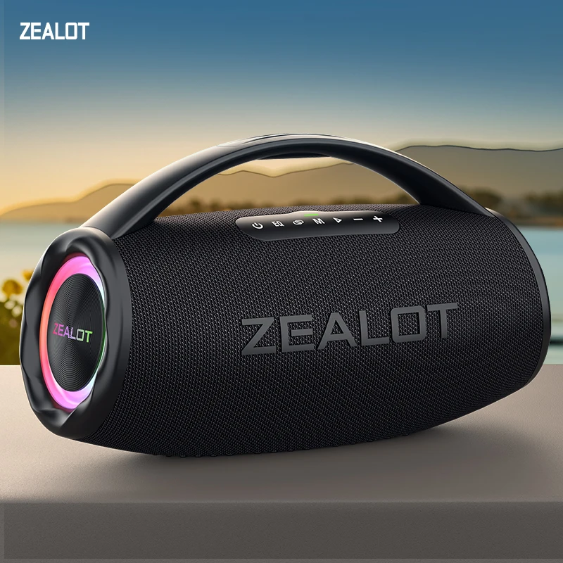 ZEALOT-S97 80W High Power Bluetooth Speaker Portable RGB Colorful Light Waterproof Wireless Subwoofer 360 Stereo Surround TWS FM