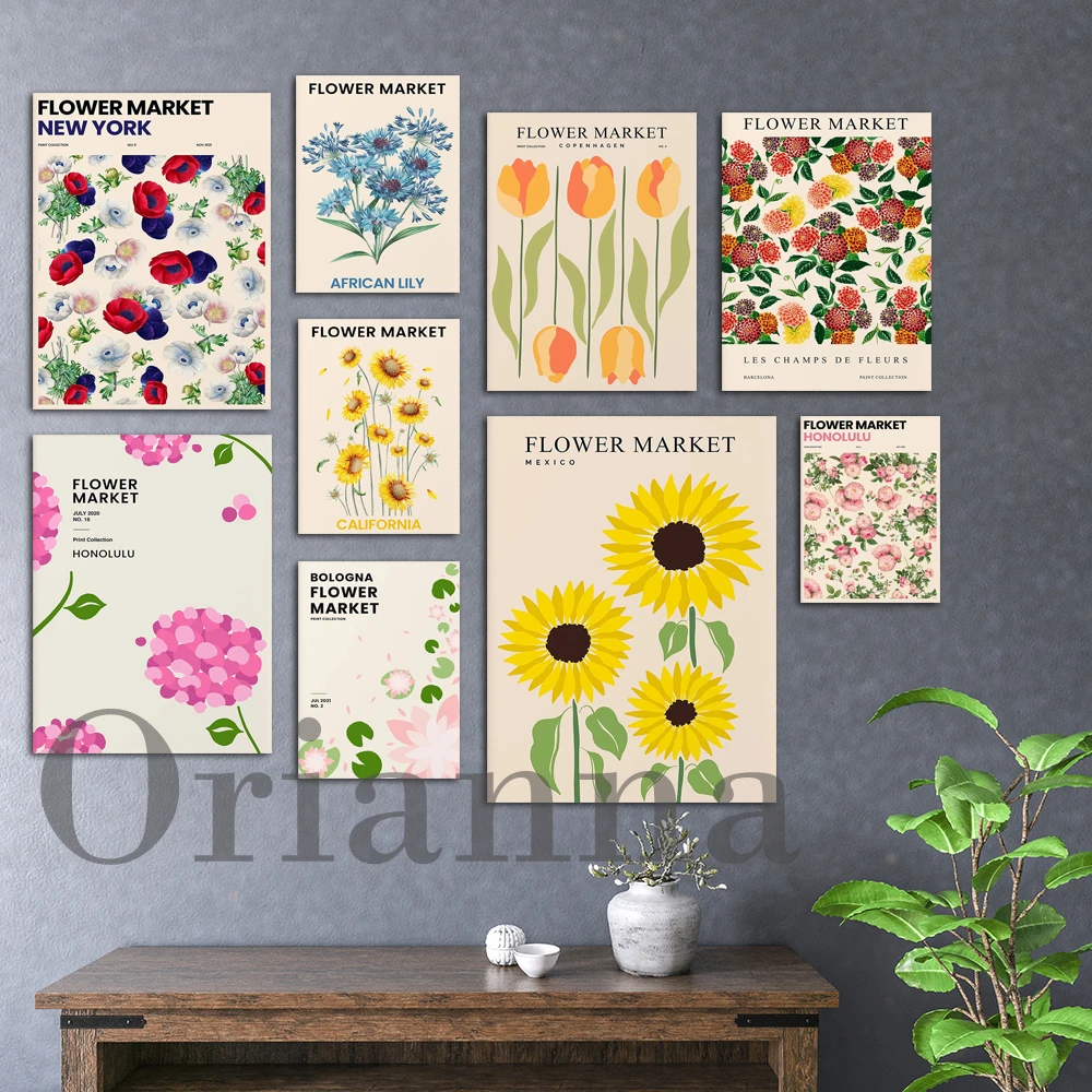 Flower Market Honolulu London Tokyo Newyork Mexico Sunflowers Seoul Bologna Copenhagen Barcelona Stockholm African Floral Poster