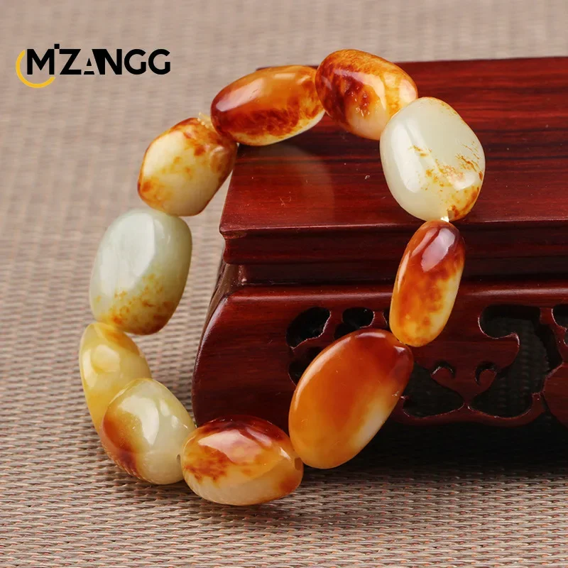 

High-grade Natural Hetian Jade Original Stone Bracelet Jujube Red Skin Small Seed Beads String Men's and Women's Fashion Jewelry