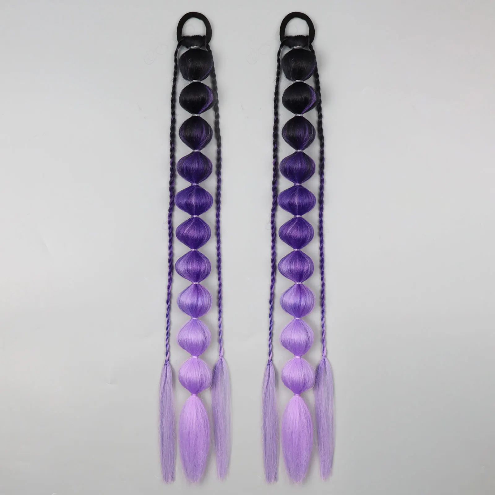 2PCS Colorful Synthetic Bubble Ponytail Extensions 24inches Lightweight Braided Hair Festival Rave Accessories for Girl Crazy