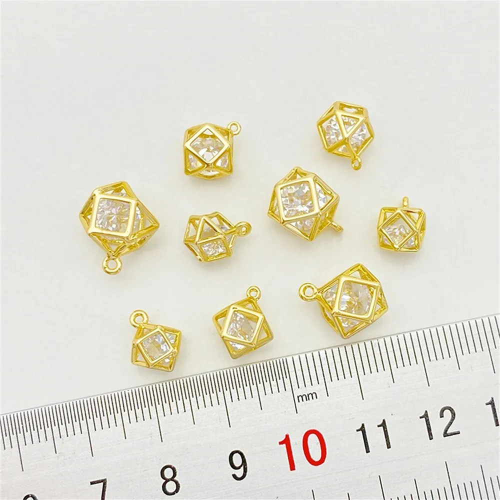 14K Gold-plated Zircon Crystal Geometric Polygon Pendant Handmade DIY Bracelet Necklace Jewelry Material Accessories