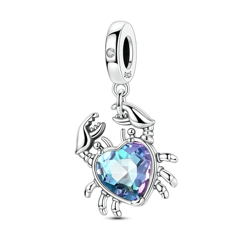 Charms 925 Sterling Silver Creative Shining Crab Pendant For 3mm Bracelet DIY Women Birthday Jewelry Gift