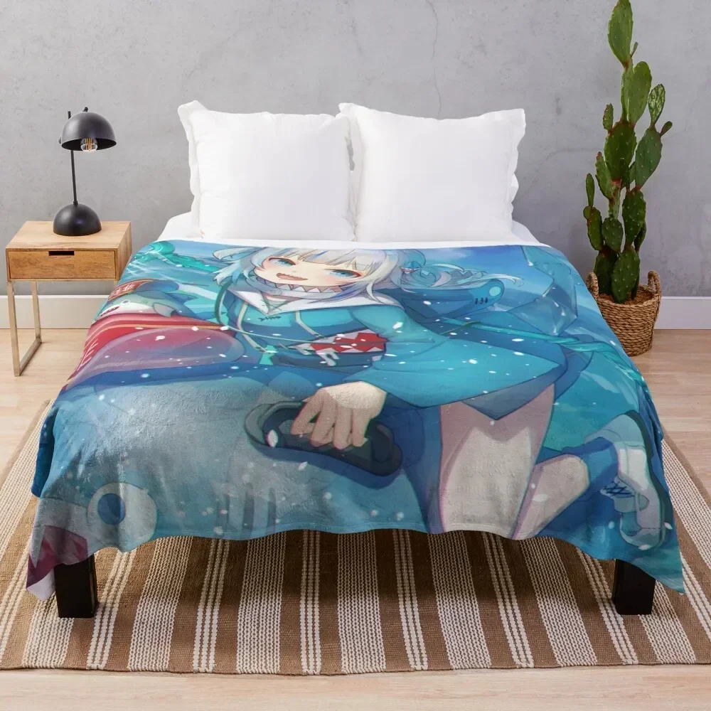 

Gawr Gura Throw Blanket Faux Fur Soft Warm Blanket for Bed