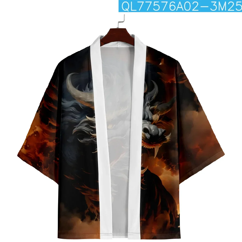 Chinese Style Dragon Print Cardigan Kimono Harajuku Women Men Japanese Yukata Female Streetwear Traditional Anime Haori Jacket