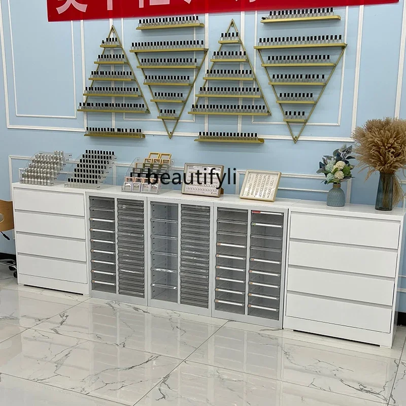 Modern Simple Manicure Display Cabinet Nail Polish Storage Locker Nail Salon Floor Cabinet Showcase Drawer