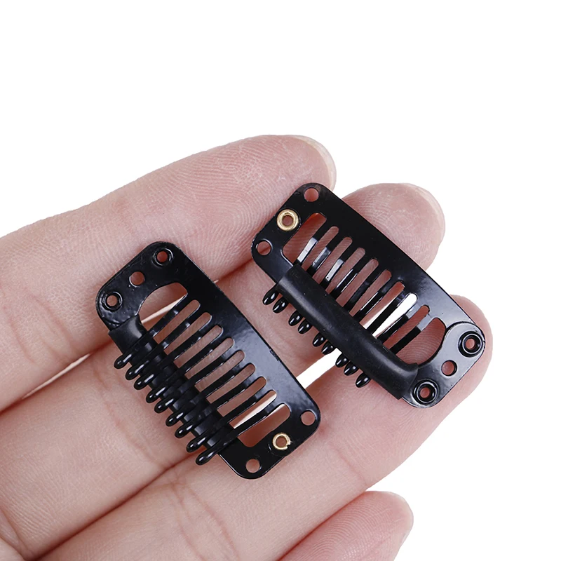【10Pcs Toupee Wig Clips Snap Clips With Rubber Back Hair Extension Black 9 Teeth】