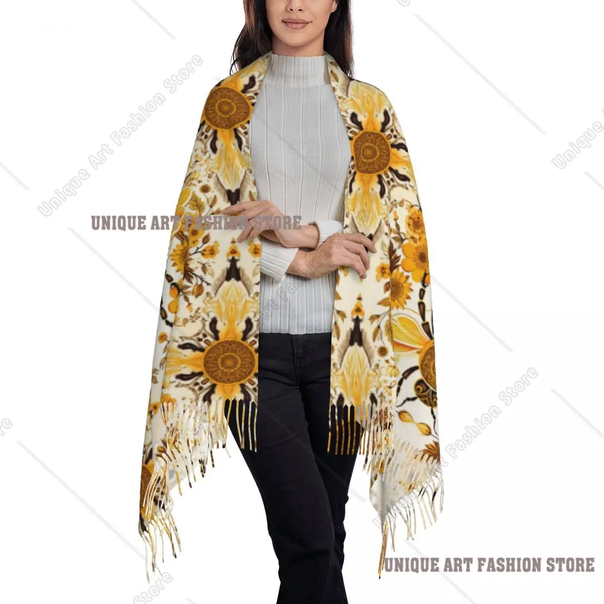 مخصص لطيف النحل والزهور نمط شرابة وشاح المرأة شتاء دافئ شالات يلتف سيدة الأوشحة #3