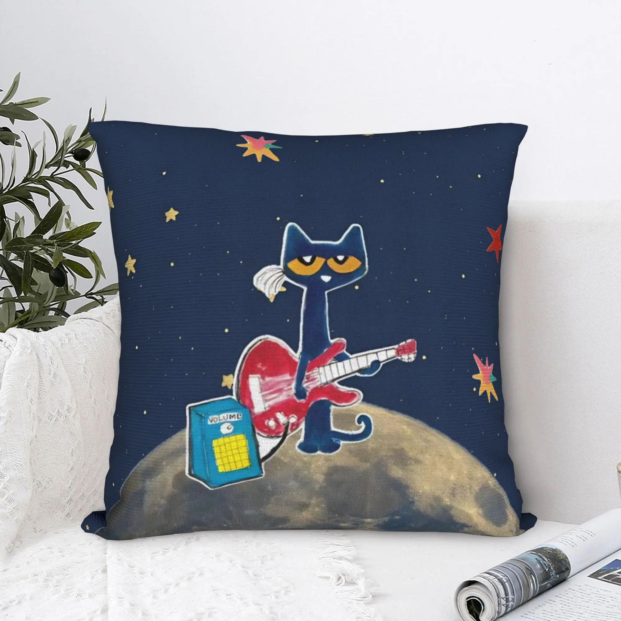Pete The Cat Cartoon Space Guitar Square Pillowcases Polyester Couch  Cushion Case Funny Decorative Pillowcase 40*40