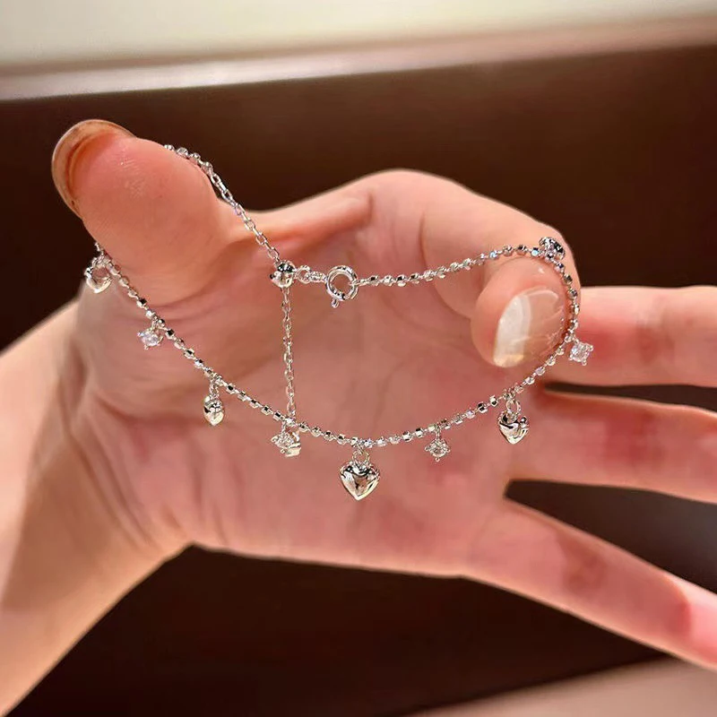 High Quality Versatile Heart Tassel Sparkling Bracelet For Women Girls Exquisite Light Luxury Bracelet Jewelry Accessories Gifts