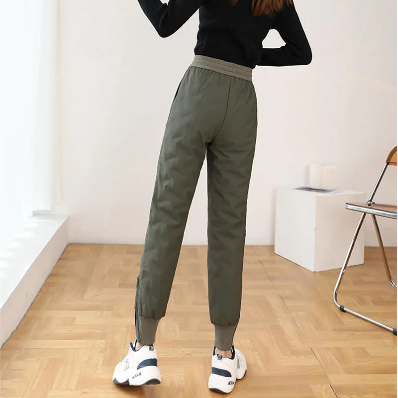 

Windproof Warm Harem Sweatpants Design Zipper Cargo Winter Pants Women Jogger Ultralight Fashion Boyfriend Thick Pantalones