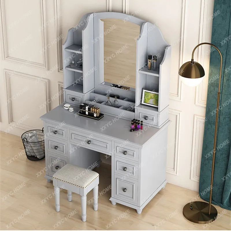 Solid Wood Vanity Table Modern Simple Dressing Table with Desk for Bedroom Small Apartment