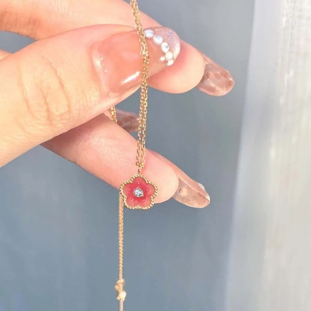 

Korean Style Peach Blossom Necklaces Pink Peach Blossom Fashion Jewelry Women Flower Necklaces Diamond Choker