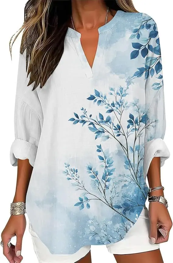 

Women's V-neck shirts, summer tops, formal casual solid color t-shirts, bohemian style shirts