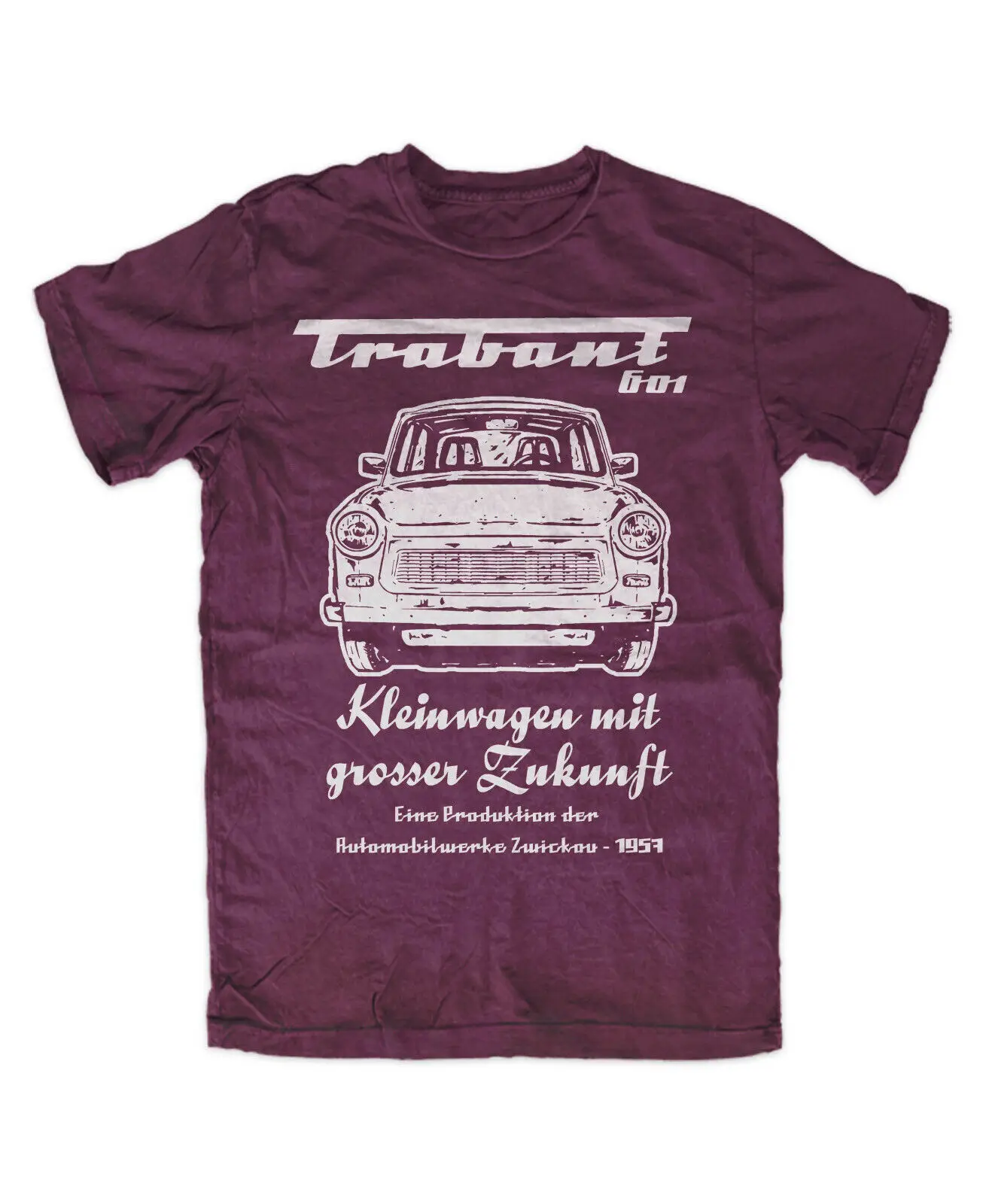 Trabant small car t shirt Burgundy ifa minol gdr cultural property Eastern cult Trabbi