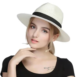 Fashion New Natural Panama Soft Straw Hat Summer Women Men's Wide Brim Beach Sun Hat UV Protection Fedora Hot Sale Wholesale