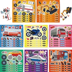 8Sheets Engineering Vehicle Stickers Make-a-Face Assemble Funny DIY Decal Car Assemble Jigsaw Children Girl Birthday Gift