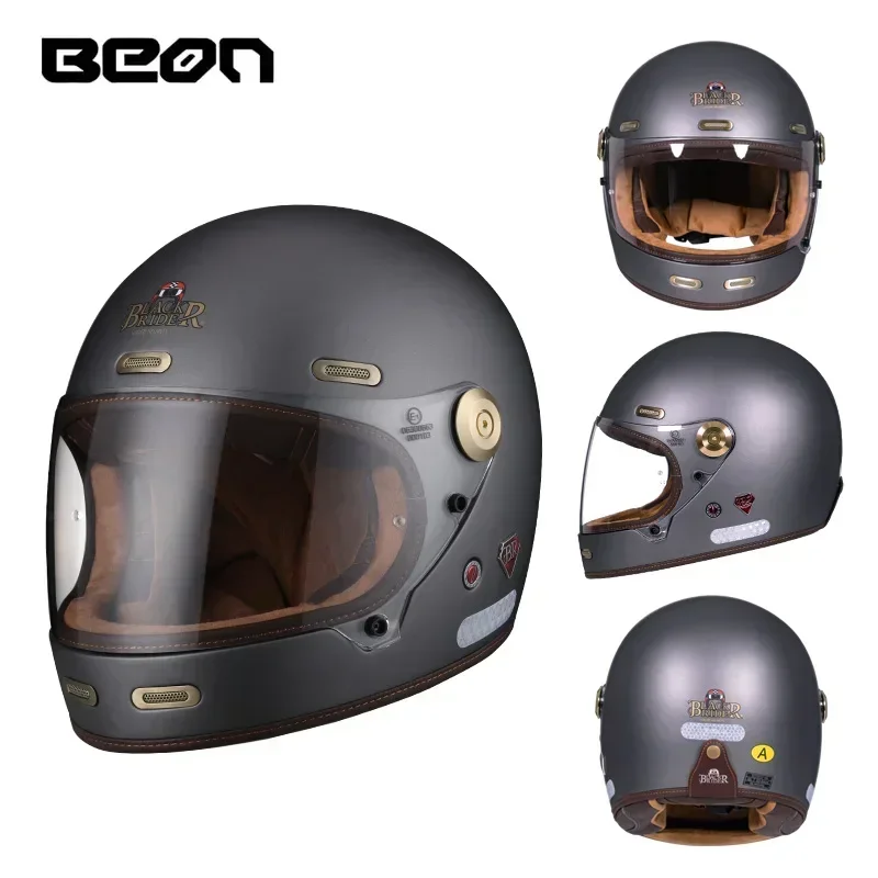 BEON B512 BR512 Volledige Gezicht Koolstofvezel Helm Motocross Vintage Motorfiets Scooter Autocycle Retro Helmen ECE Cascos De Moto