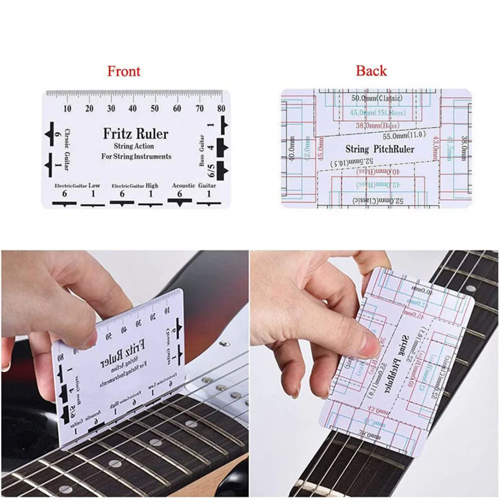 String Measurement Tool Kit for Luthiers Featuring Notched Ruler Pitch Gauge and Wiping Cloth for Guitar Bass Mandolin Setup