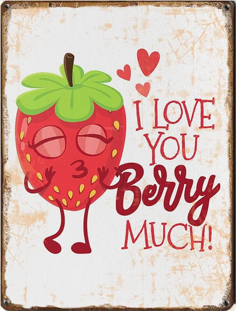 Couples tin sign - Romantic Gift - Funny Strawberry tin sign - Foodie tin sign - Gift for Foodie - I Love You Berry Much,Retro s