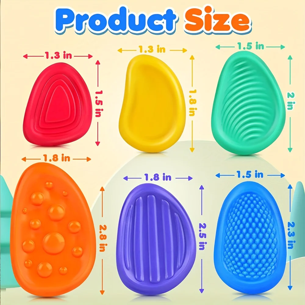 

6-Pack Sensory Stones for Anxiety Relief - Textured Worry Stones for Kids & Adults: Calming Fidget Toys for Autism, ADHD, Focus