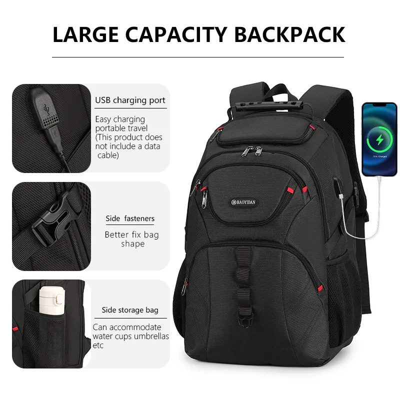 Business Travel Men's Backpack Large Capacity Multi-compartment Computer Student Commuter Bag 15 Inch Laptop Capacity Pure Color