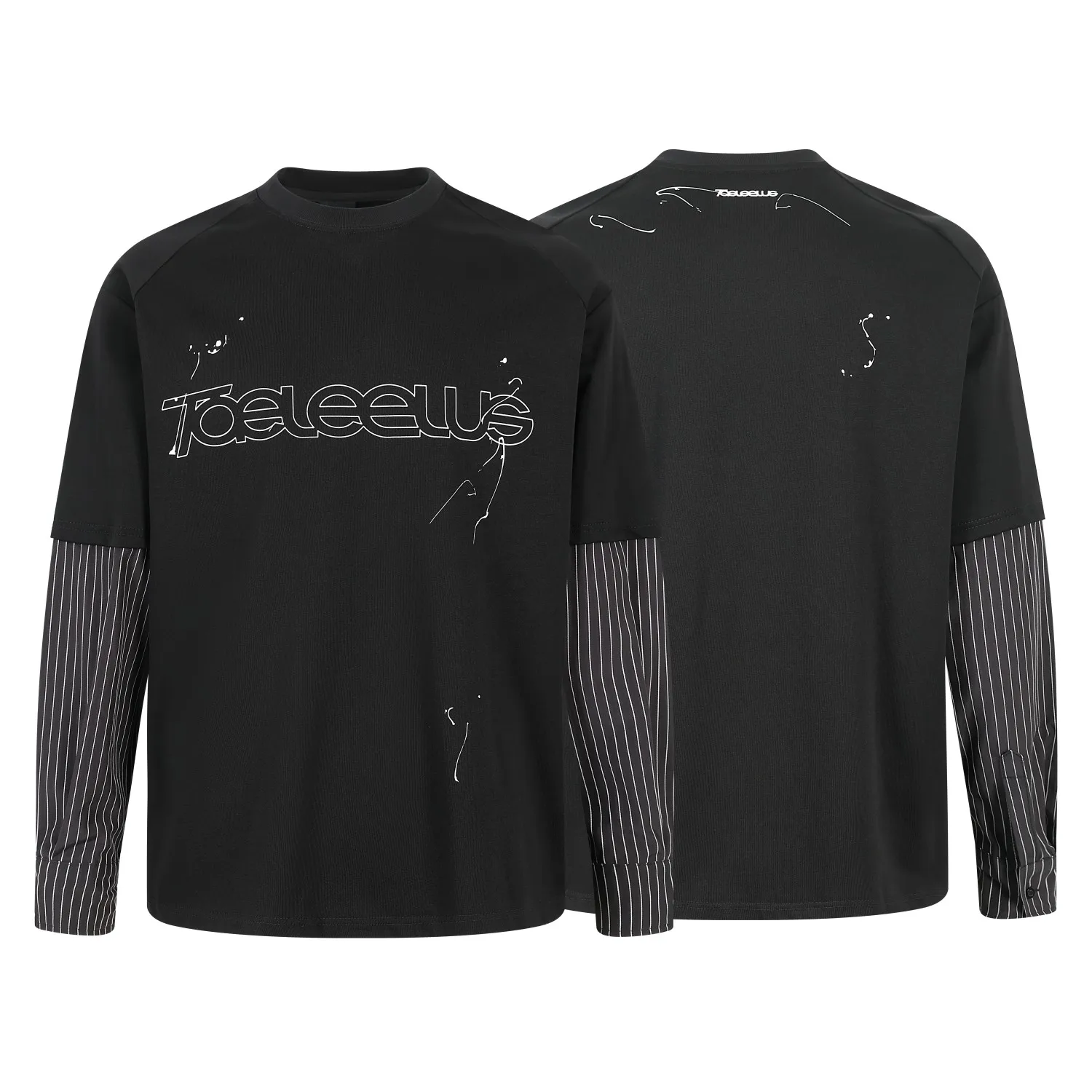 Splice Stripe Long Sleeve Tshirt Men College Style Loose Casual T-shirt Cityboy Streetwear T Shirt Tops
