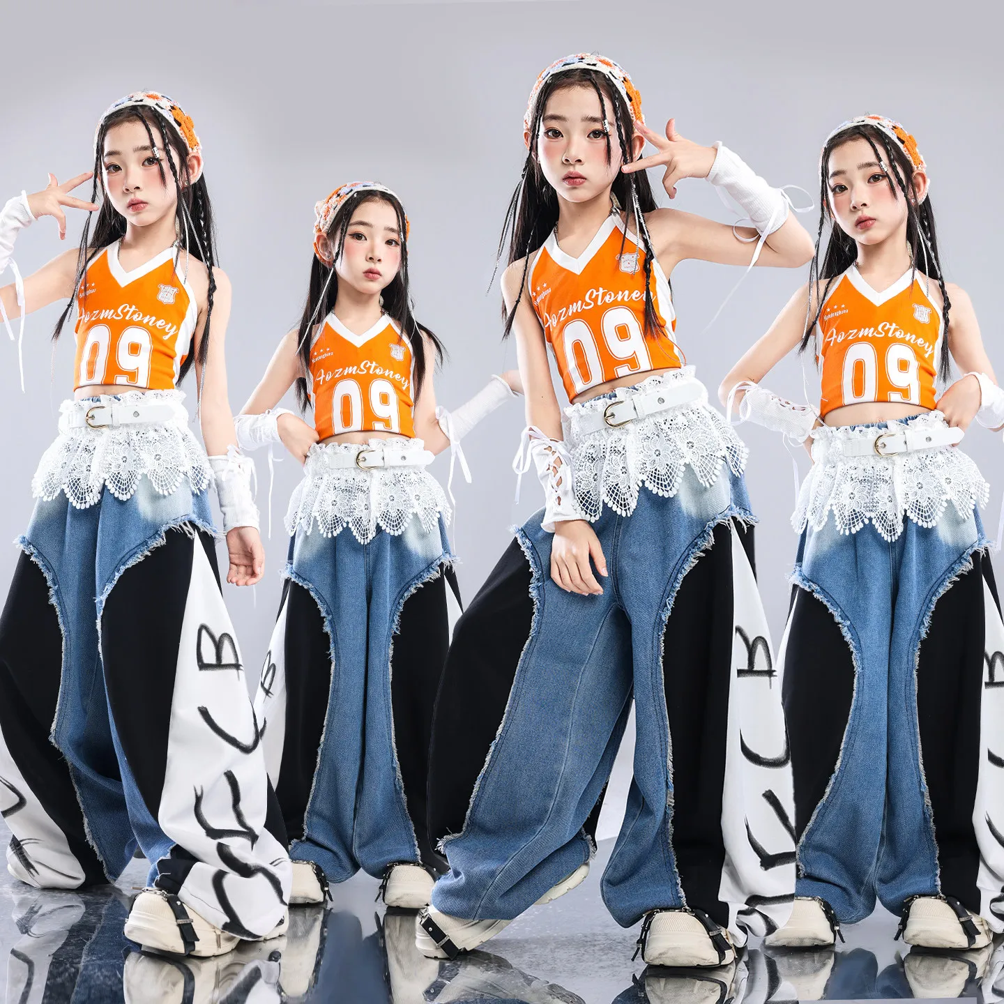 children-jazz-dance-costumes-for-girls-orange-vest-loose-pants-streetwear-kids-modern-hip-hop-dance-performance-clothes-dqs23654