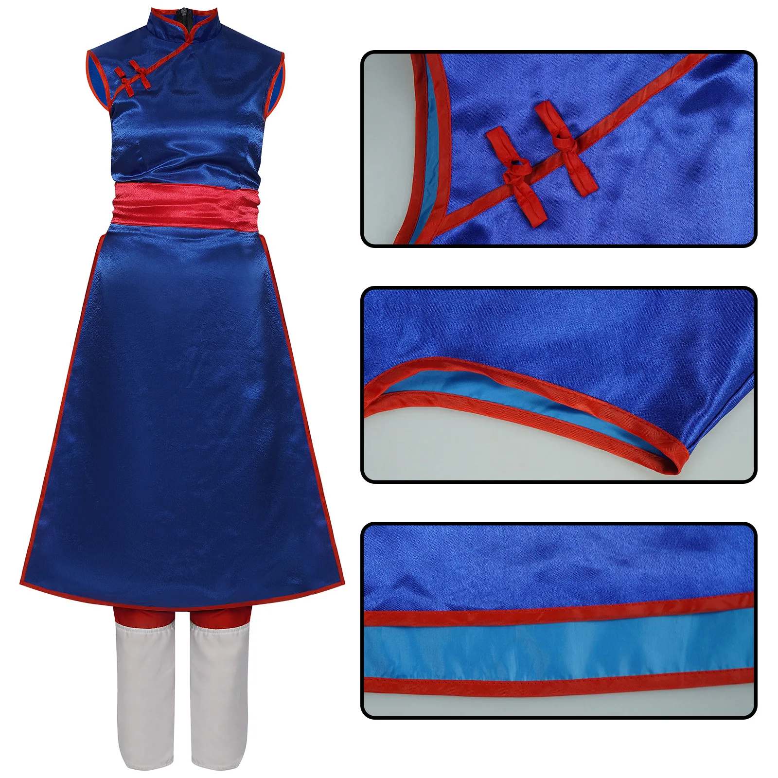 

Anime Dragon Cos Ball Chichi Cosplay Costume Shirt Blue Uniform Props Cheongsam Women'S Uniform Dress Halloween Party Set
