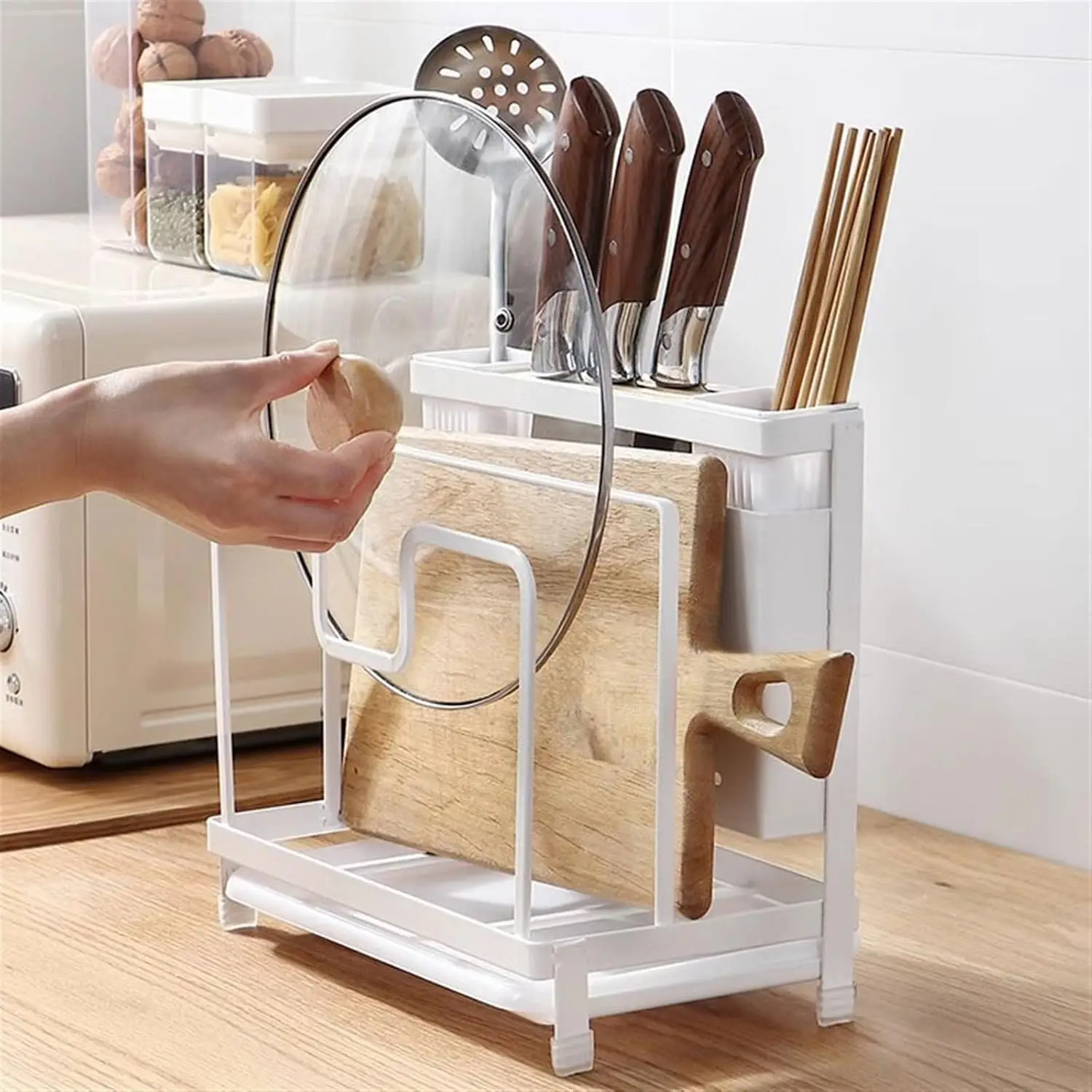 Counter Organizer Kitchen Storage Rack Carbon Steel Construction Modern Minimalist Style Desktop Installation Storage Rack