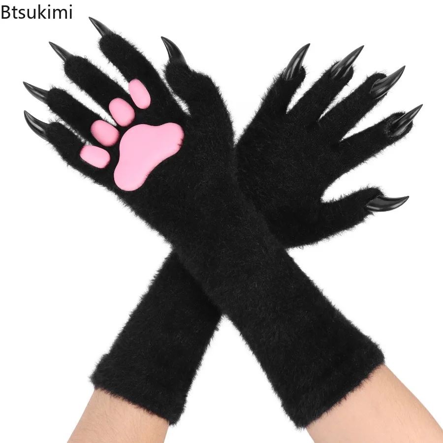 Animal Paw Gloves Cat Bear Fox Wolf Dog Claw Pads Long Sleeve Hand Covers Halloween Carnival Party Cosplay Costume Accessories