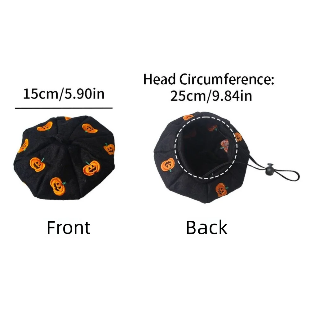 Durable Pumpkin Print Pet Beret Hat Cute Breathable Halloween Pet Decor Creative Adjustable Cat Headwear Halloween Costume