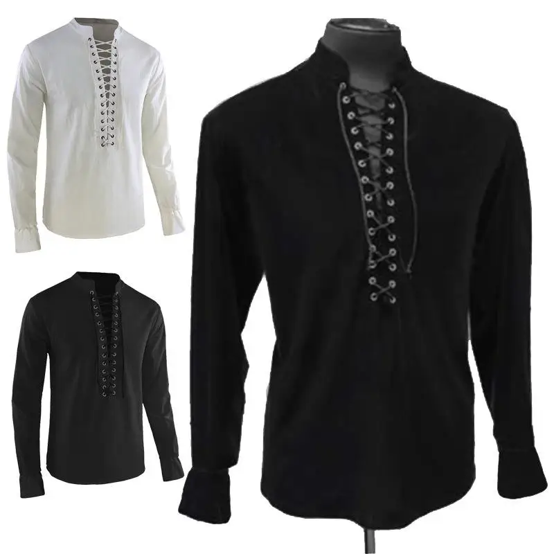 

Men's Long Sve Stand up Collar T-irt Performance Stage Dance irt Retro Sle Color Unbranded Faion Inner Wear