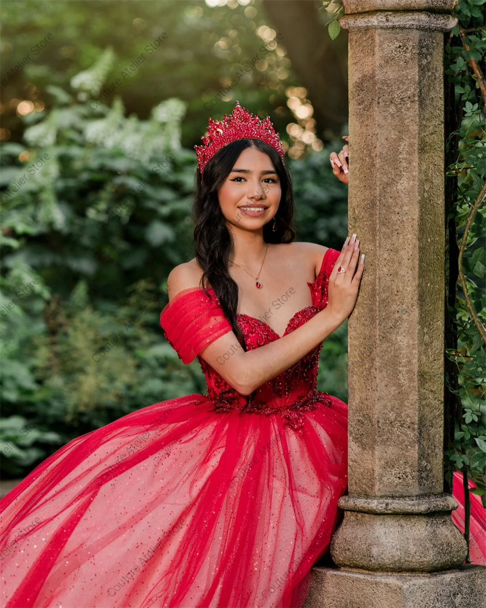 Mexican Red Lace Applique Off The Shoulder Quinceanera Dresses Princess Birthday Ball Gown Dress Sweet vestidos Customized
