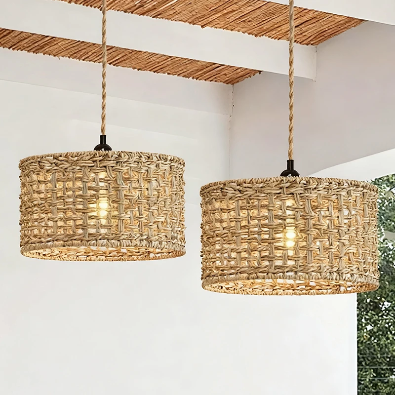 Wicker Rattan Pendant Lamp Teahouse Homestays Decorative Pastoral Retro Pendant Light Kitchen Corridor Bedroom Dining Chandelier
