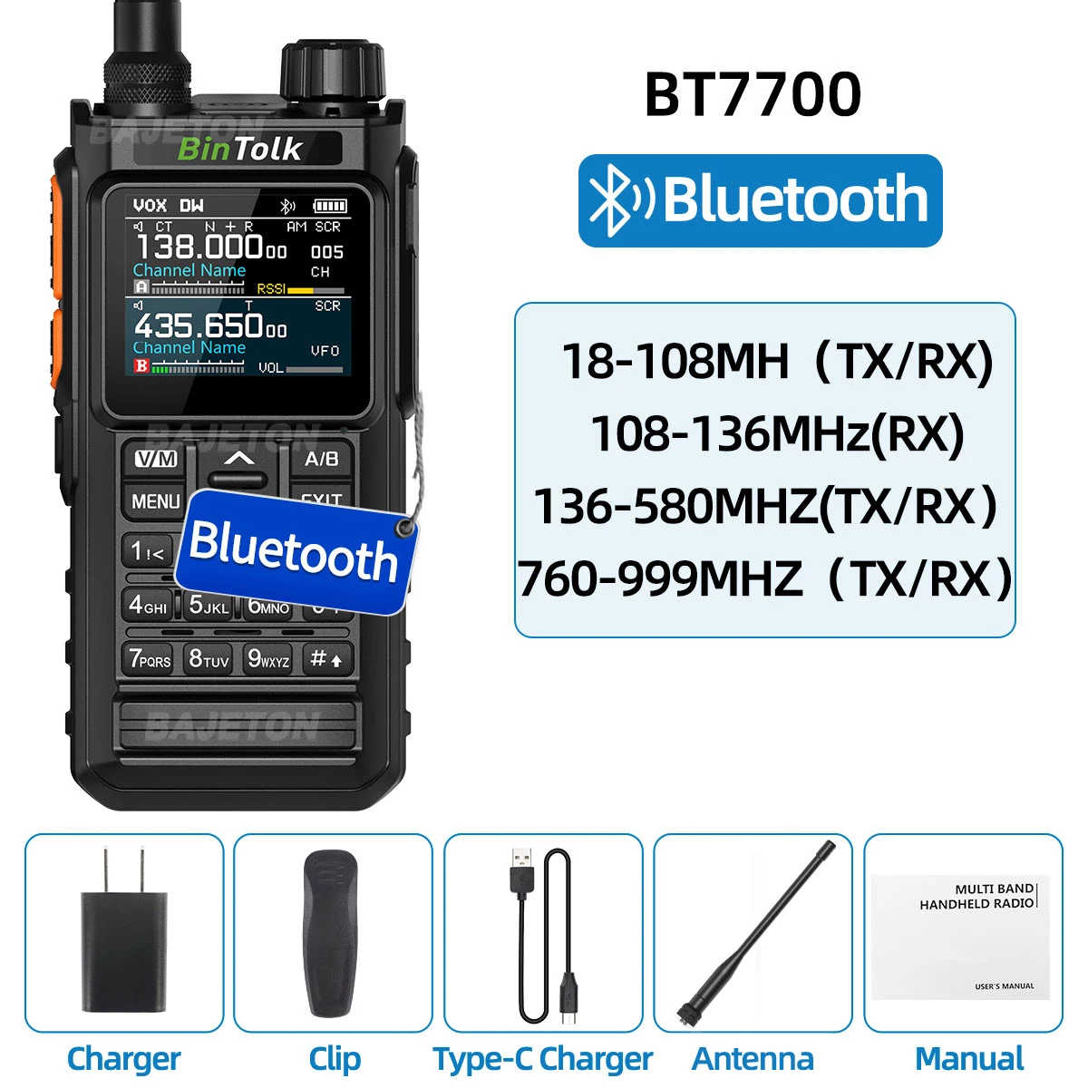 BinTolk BT7700 Walkie Talkie Multi Band Draadloze Bluetooth Telefoon Programmering Ruisonderdrukking AM FM Ham Radio Voor Camping BT8200
