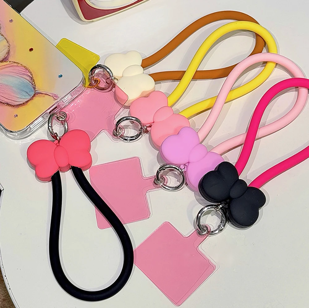 Korean Cute Bwknot Pendant Strap Cord For iPhone Samsung Accessrioes  Keyring Bag Women Silicone Phone Chain Hanging Gift Rope