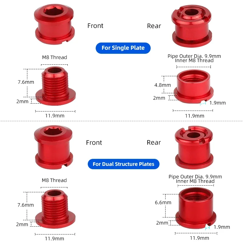 5 peças parafusos de pedaleira de bicicleta 6.5/8.5mm única corrente dupla parafuso diâmetro da porca externa. peças de bicicleta de estrada mtb de 10 mm