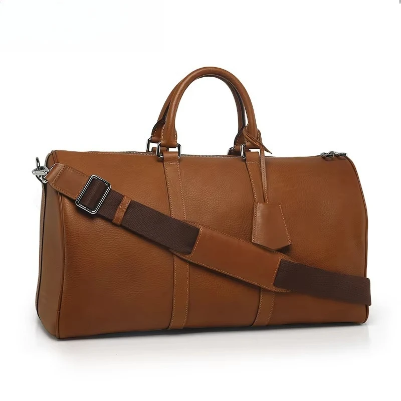 Full Grain Italian Vegetable Tanned Leather Keepall Men's Weekend Duffel Bag