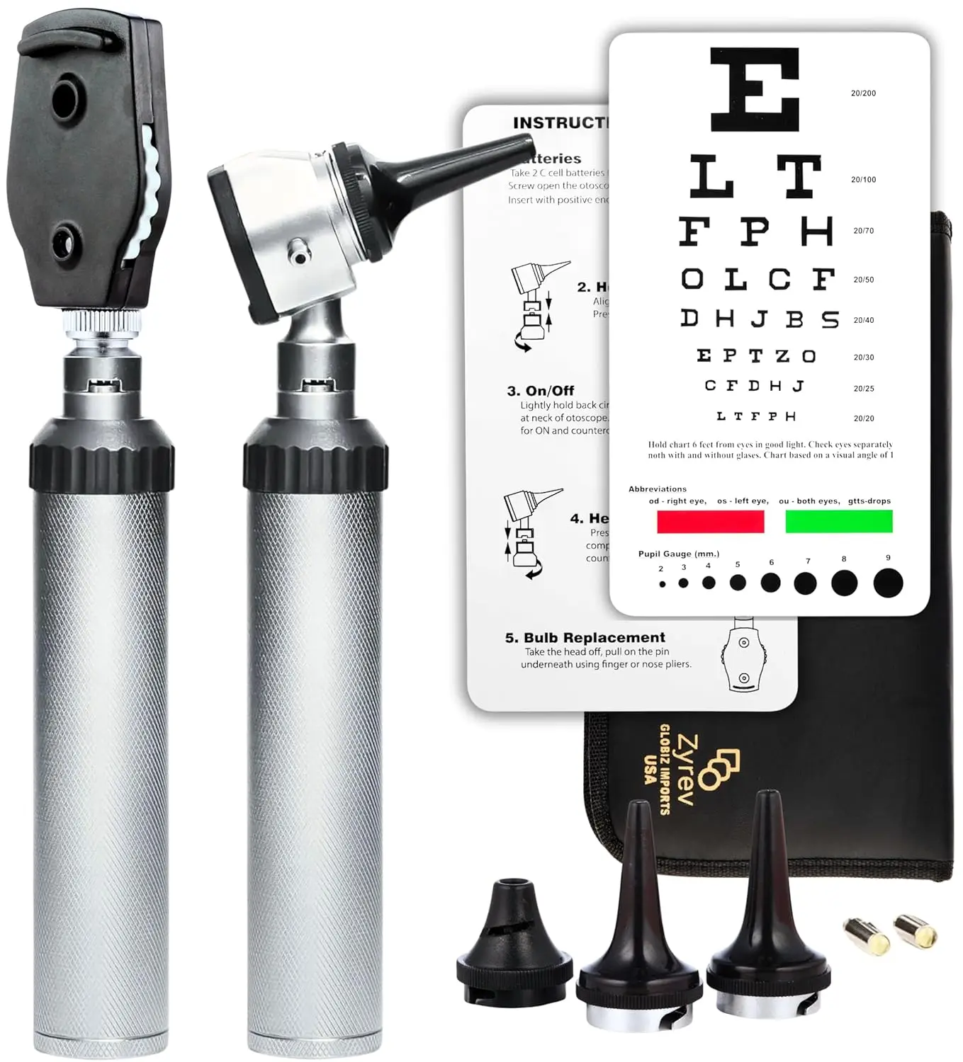 

Multi-Function Otoscope & Ophthalmoscope Set for Ear and Eye Exams with Portable Case, Sight Chart & Tips