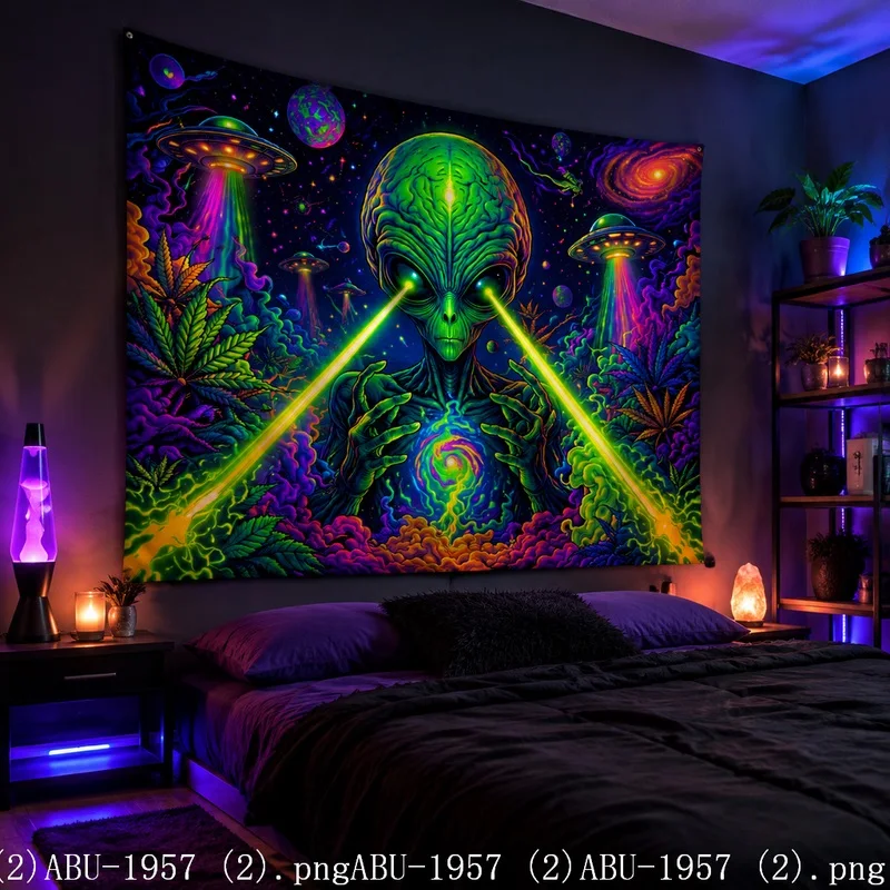 VIKAMA Alien Blacklight UV Reactive Glow Tapestry Wall Hanging, Wall Art for Bedroom Dorm Party Game Room Bar Decor