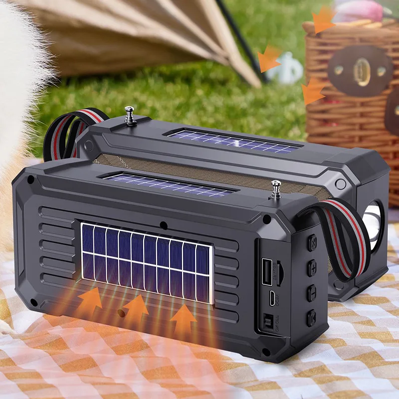 Dual Solar Charging Outdoor Bluetooth 5.3 Portable Speaker Suitable for Camping Lighting, Radio Insert TF/U Disk Playback