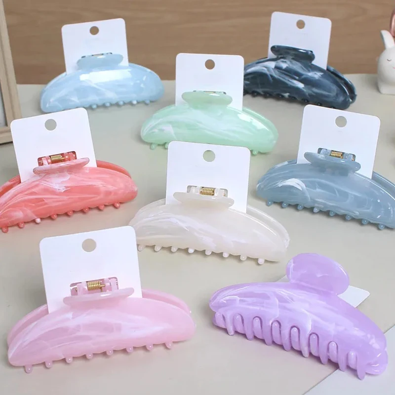 New Korean Fashion Resin Hairpin Cream Colored Marble Pattern Hair Clip Simple Shark Hair Claw Stable Clamping Headwear Decor