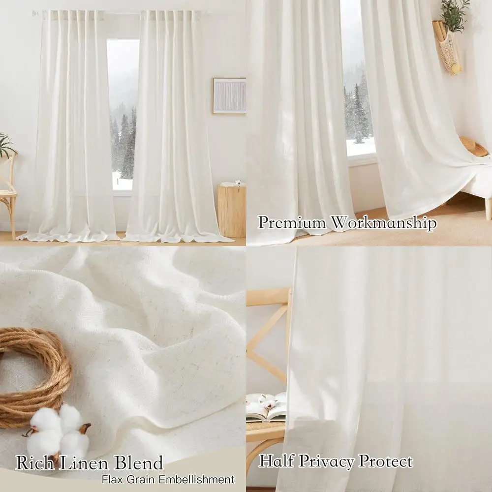 

Полупрозрачные 102-дюймовые шторы с длинной спинкой для фильтрации света и половины конфиденциальности в спаленях и гостиных