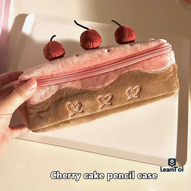 Cute Plush Cherry Cake Pen Bag Exquisite Storage Large Capacity Student Advanced Stationery Korean Stationery Pencil Pouch