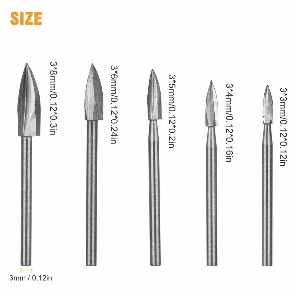 목재 조각 드릴 비트 액세서리, 범용 핸들 밀링 커터 조각 도구, 1/8 인치 (3mm), 세트당 5 개, 드롭쉬핑