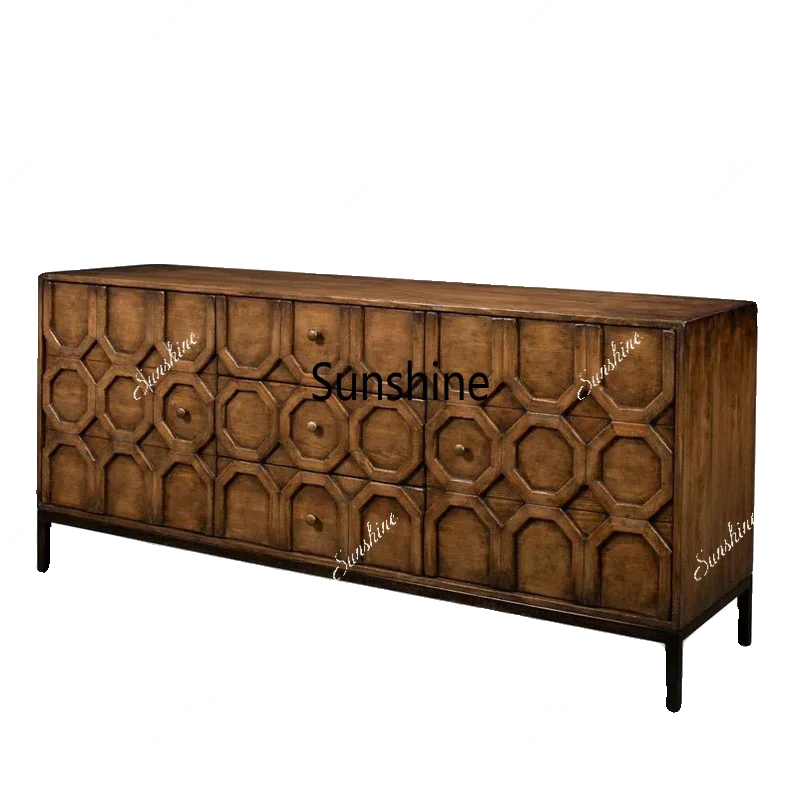 American solid wood dining side cabinet, living room storage cabinet with door decoration
