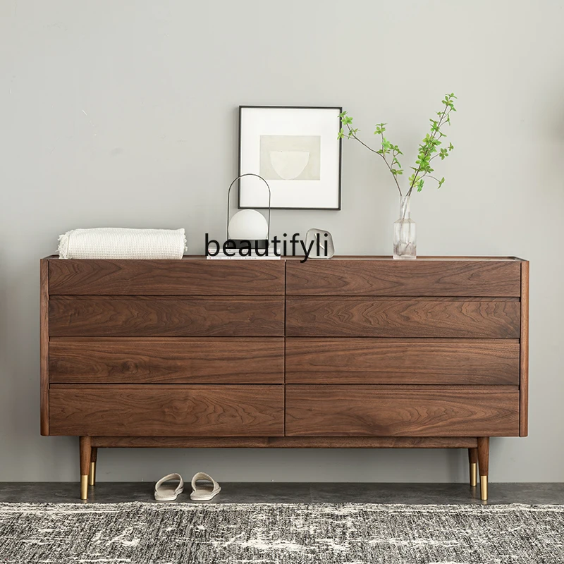 

Nordic black walnut solid wood eight-bucket cabinet simple modern bedroom storage cabinet bedside cabinet